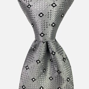 Donald J Trump Signature Collection Necktie Tie Silver Geometric Squares Diamond